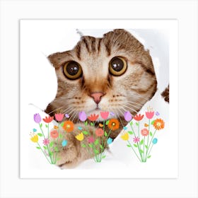 cute cat with flowers 1 Art Print