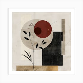 Botanical Elegance: Abstract Fusion in Beige, Burgundy, and Gold Art Print