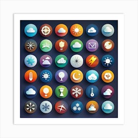 Weather Icons Set In Flat Design 1 Art Print