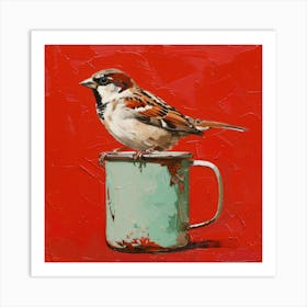 Sparrow In A Mug 3 Art Print