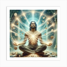 Man In Meditation With Coins Art Print