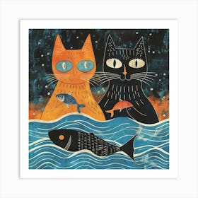 Cats In The Water Art Print