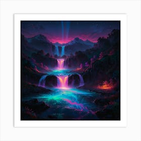 Waterfalls At Night 3 Art Print