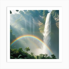 Majestic Waterfall and Rainbow in a Lush Tropical Paradise Art Print