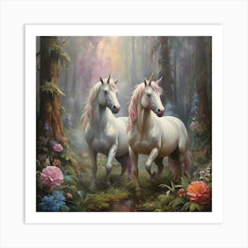 Unicorns In The Forest 2 Art Print