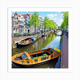 Amsterdam boat on canal Art Print