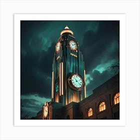 Clock Tower At Night 1 Art Print