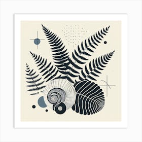 Scandinavian style, Ancient sea shell and fern 2 Art Print