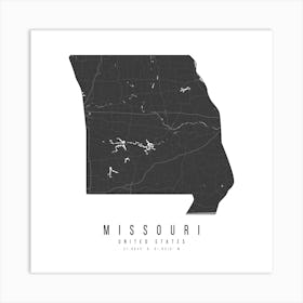 Missouri Mono Black And White Modern Minimal Street Map Square Art Print