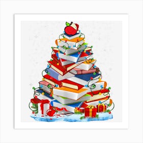 Merry Christmas Library Book Tree Librarian Art Print