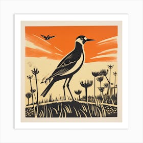 Retro Bird Lithograph Lapwing 2 Art Print