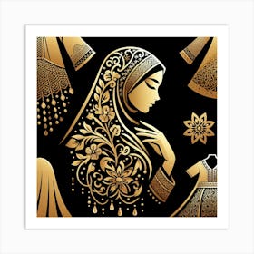 Muslim Woman In Gold Art Print