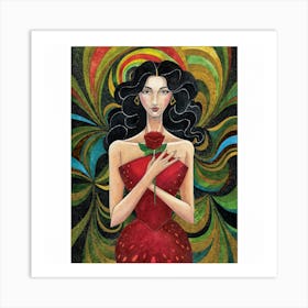 Woman With A Red Rose Art Print