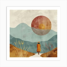 Woman Walking In The Desert Art Print