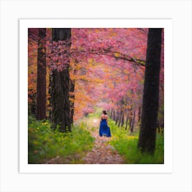 Girl Walks Through The Forest 1 Art Print