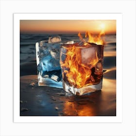 Ice Cubes On Fire Art Print