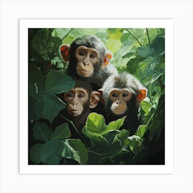 Monkey Family In The Jungle Art Print