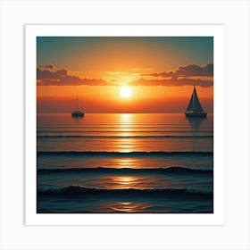 Sunset Sailboats Art Print