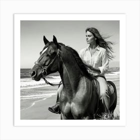 Woman Riding A Horse On The Beach Art Print