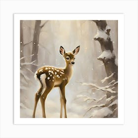 Fawn In The Snow 1 Art Print