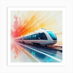 Futuristic Transport System, Watercolor Streaks Of Fast Moving Colors 1 Art Print