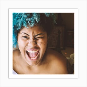 Laughing Woman With Blue Hair Art Print