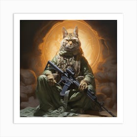 Cat With Rifle Art Print