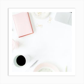 Pink And White Desk Art Print
