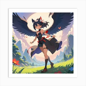 Anime Girl With Wings Art Print