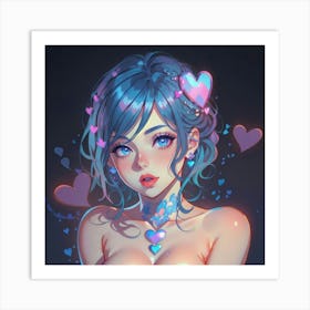 Cute Girl With Pink Hair(1) Art Print