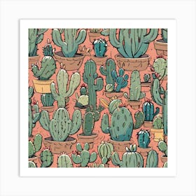 Cactus Seamless Pattern Art Print