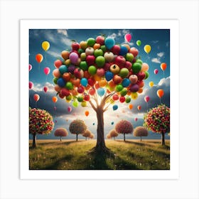 Colorful Tree With Balloons 1 Art Print