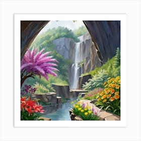 Waterfall In The Garden Art Print