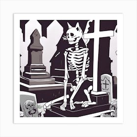 Spooky Skeleton Cat  Art Print