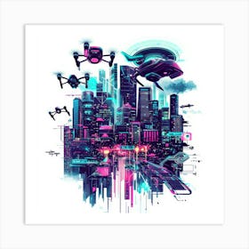 Futuristic City.Generated AI. Wall Art Print 3 Art Print