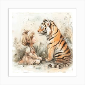 Little Girl And Tiger 2 Art Print