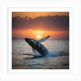 Humpback Whale Breaching At Sunset 4 Art Print