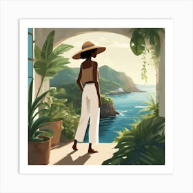 Woman Looking At The Ocean 1 Art Print