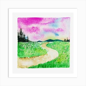 Watercolor Painting Of Green Grass Art Print