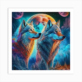 Wolf And Moon 1 Art Print