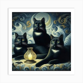 Three Black Cats 1 Art Print