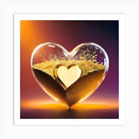 Golden Glass Heart Filled With Gold Flakes Art Print