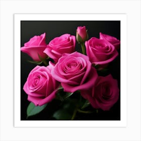 Pink Roses On Black Background 3 Art Print