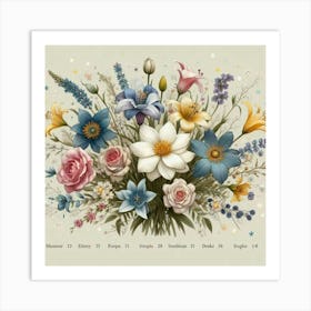 Birth flowers family bouquet 8 Art Print