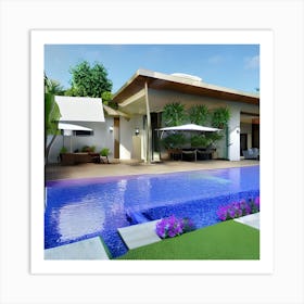 Modern Villa With Swimming Pool Art Print