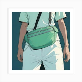 Close Up Illustration Of A Person Wearing A Green Fanny Pack Over A White T Shirt And Pants Art Print