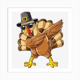 Dabbing Turkey Thanksgiving Day Pilgrim Boys Girls Funny Dab Art Print