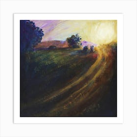 Golden Hour - impressionism nature rural square sun sunset road bedroom living room Art Print