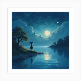 Soul Drifting In A Watercolor Tranquil Night Scene 1 Art Print