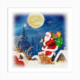 Santa Claus On Chimney Art Print